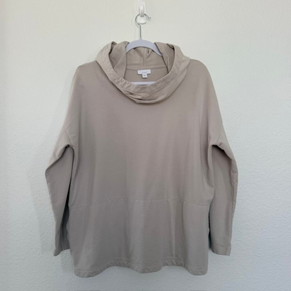 J. Jill PureJill Khaki Beige Hooded Cowl Neck Pullover Oversized Women's Large